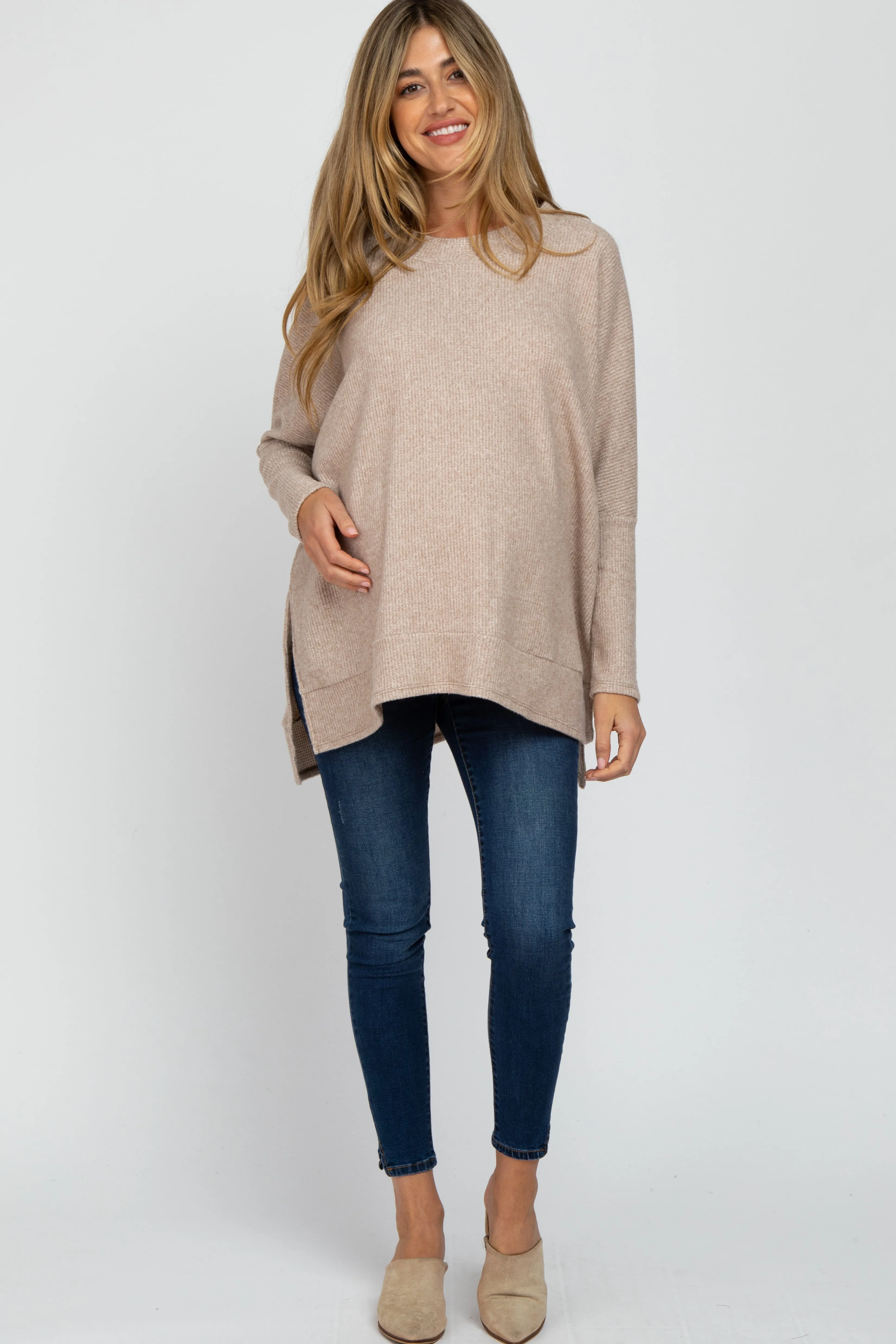 Beige Soft Knit Maternity Long Sleeve Top sold by Pinkblush product image thumbnail 4