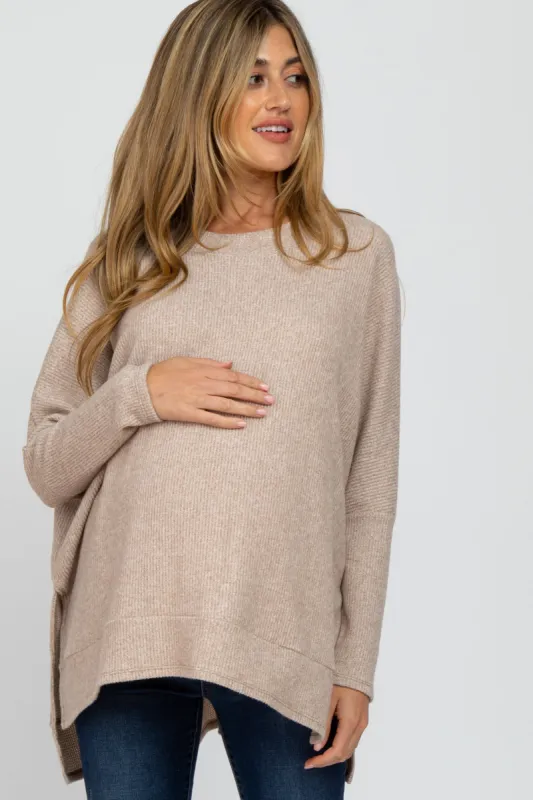 Beige Soft Knit Maternity Long Sleeve Top sold by Pinkblush