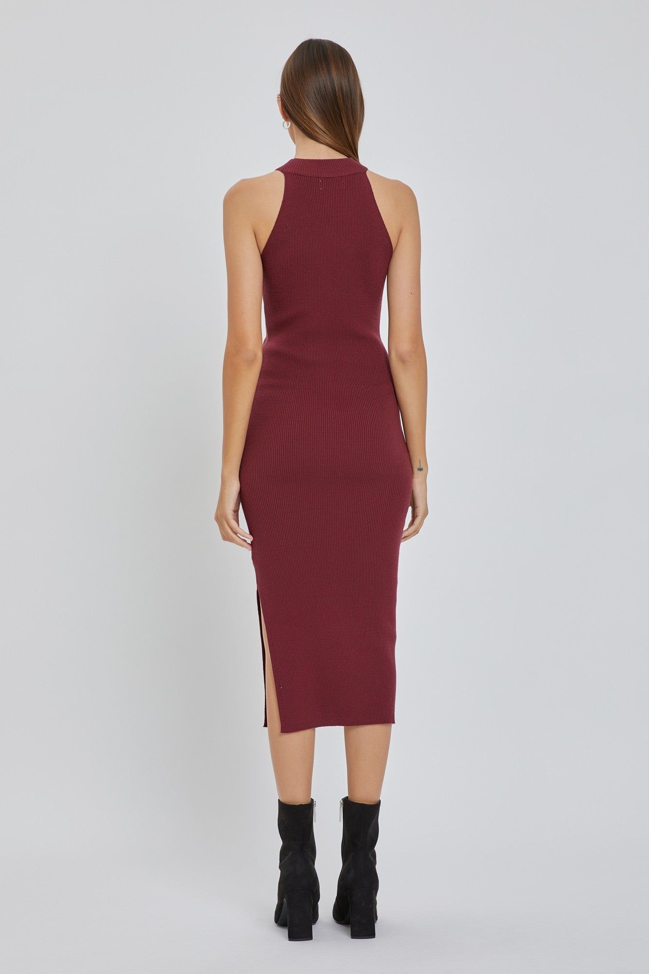 Burgundy Sleeveless Side Slit Midi Dress sold by Pinkblush product image thumbnail 3