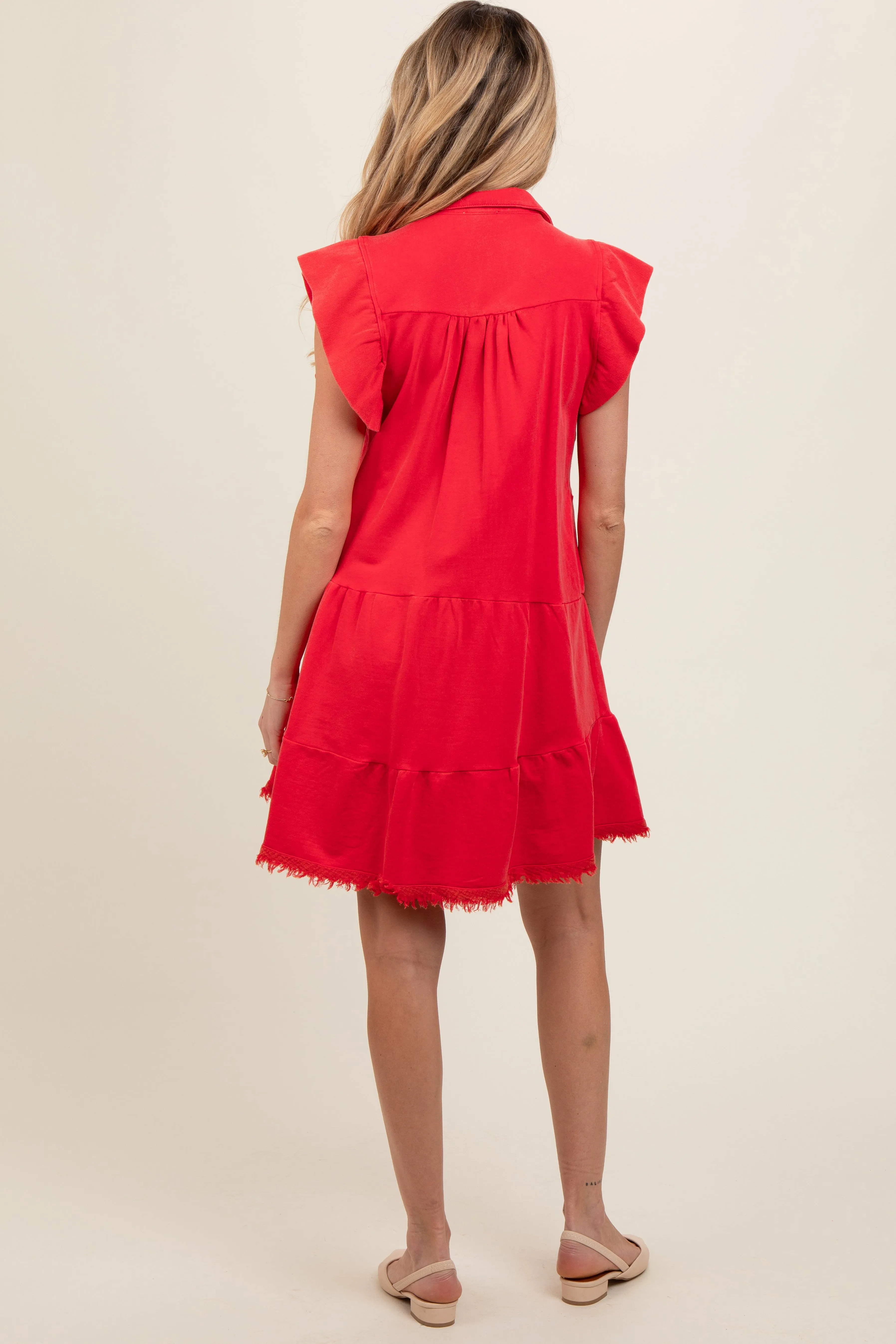 Red French Terry Tiered Maternity Dress sold by Pinkblush product image thumbnail 4