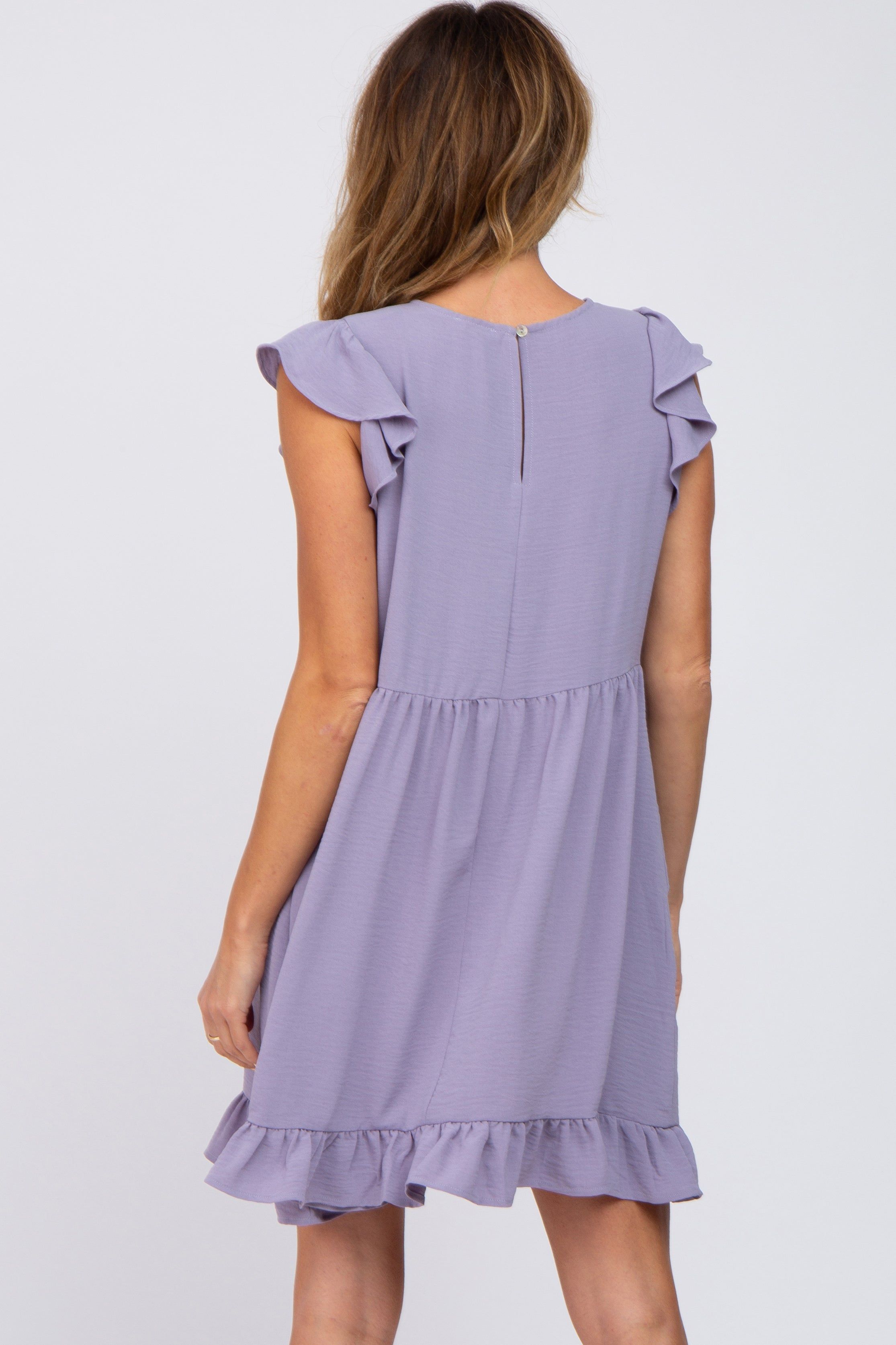 Lavender Ruffle Hem V-Neck Dress sold by Pinkblush product image thumbnail 3