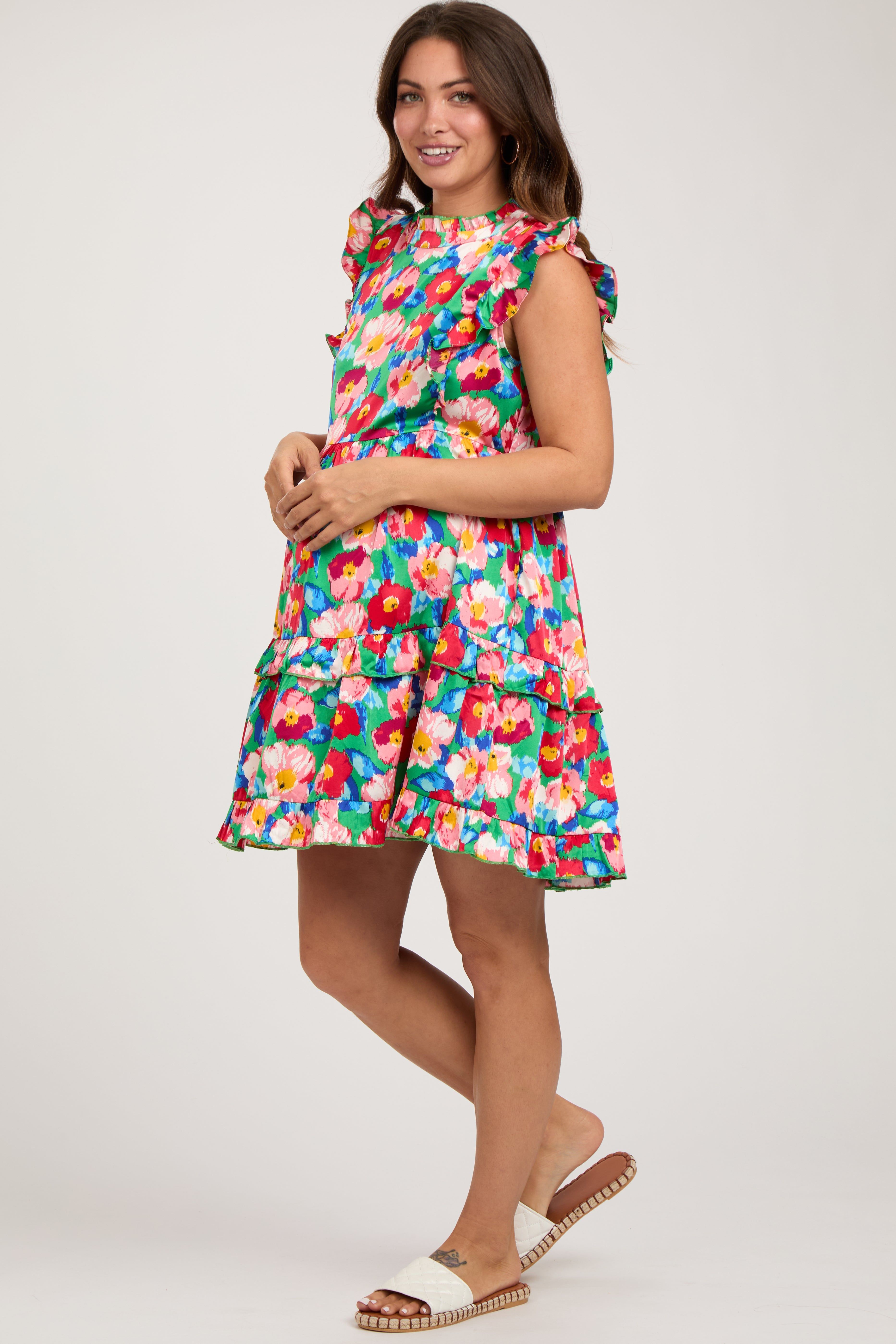 Green Floral Mock Neck Maternity Dress sold by Pinkblush product image thumbnail 3