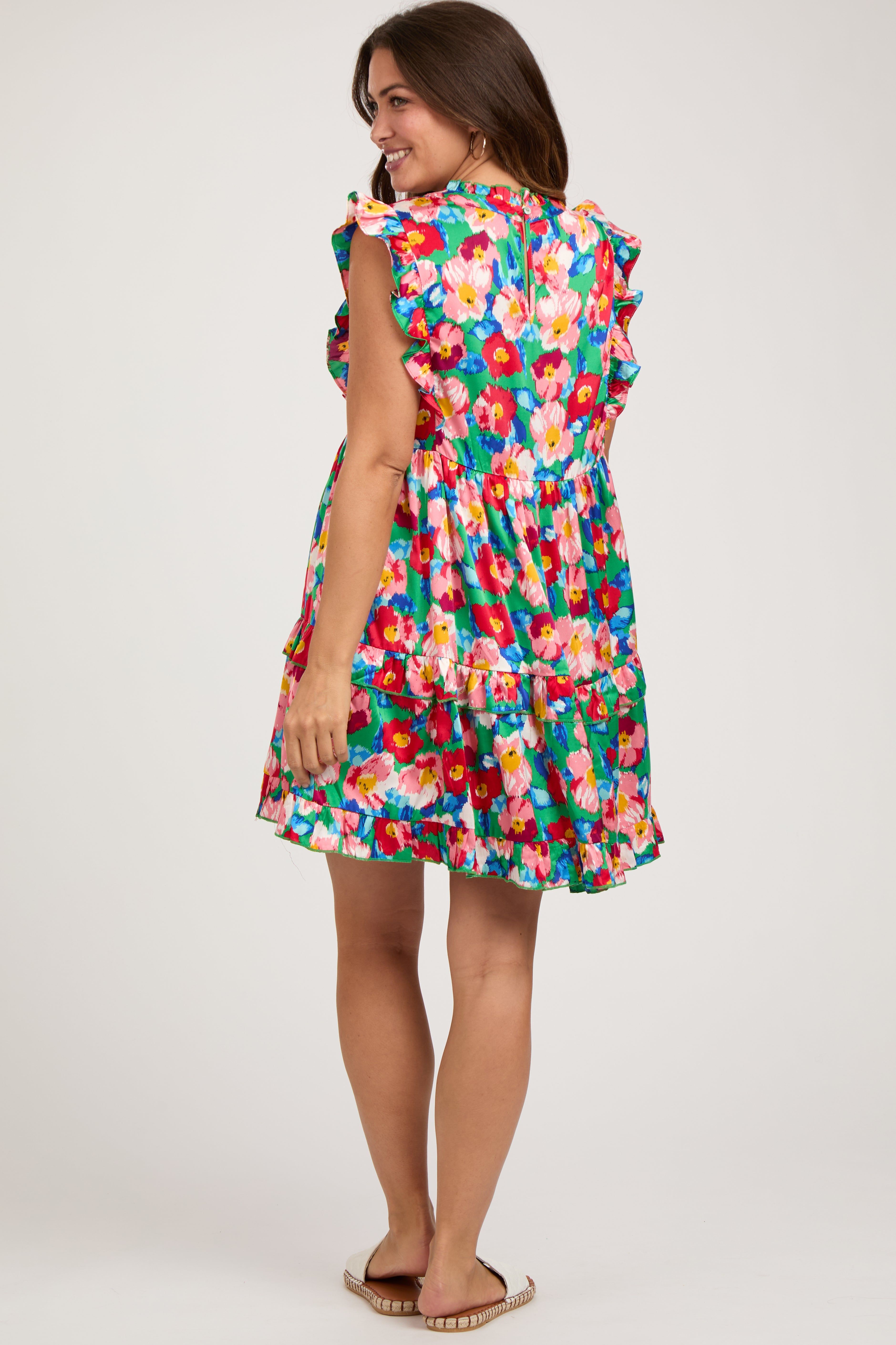 Green Floral Mock Neck Maternity Dress sold by Pinkblush product image thumbnail 4