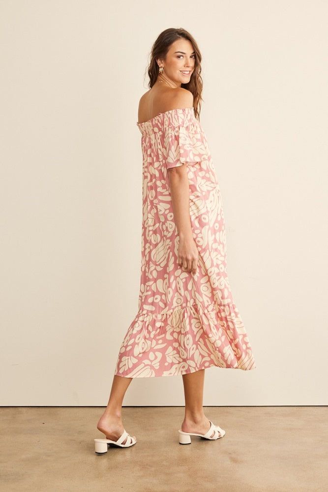 Rose Pink Off Shoulder Print Midi Dress sold by Pinkblush product image thumbnail 4