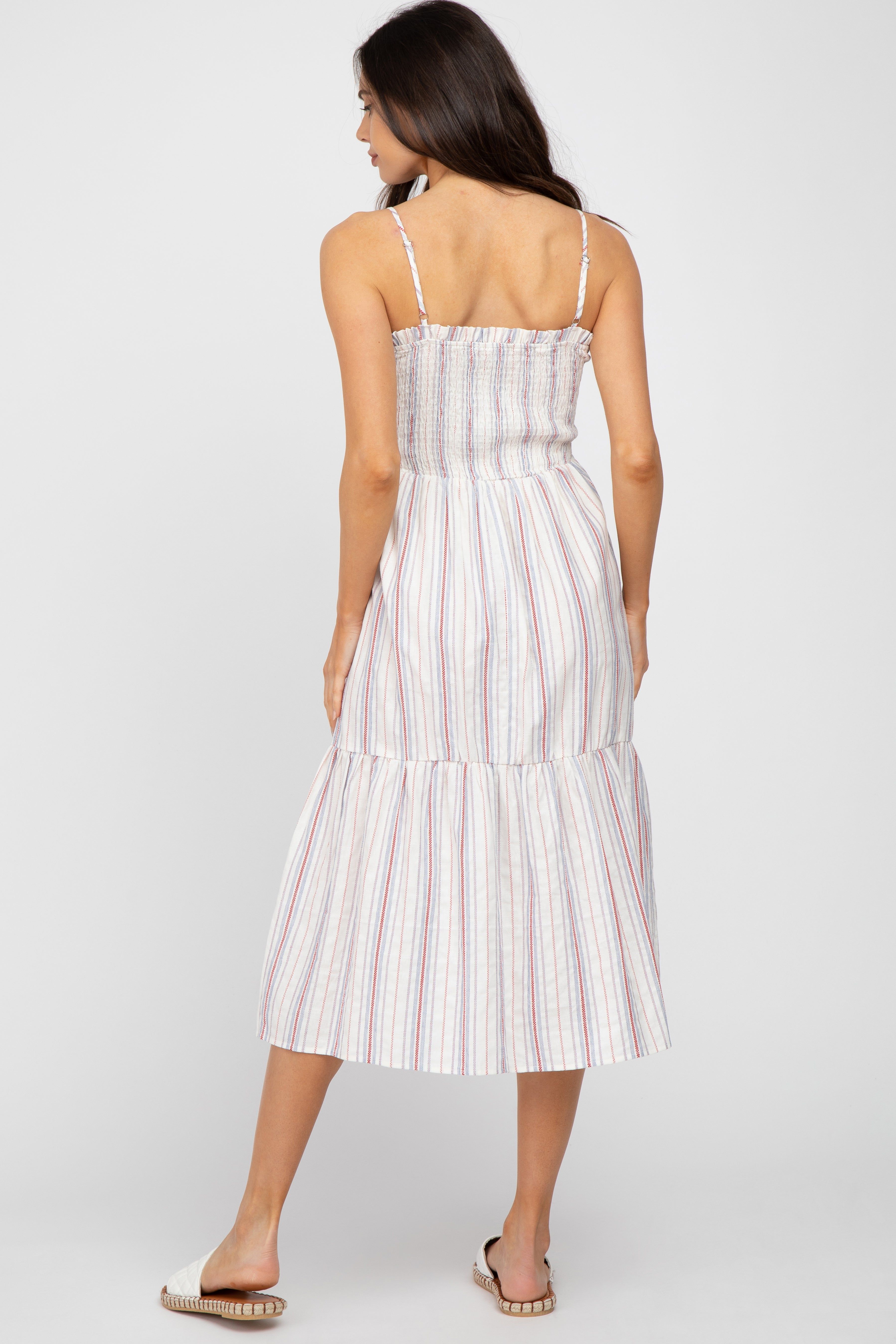 Red Striped Smocked Square Neck Maternity Midi Dress sold by Pinkblush product image thumbnail 3