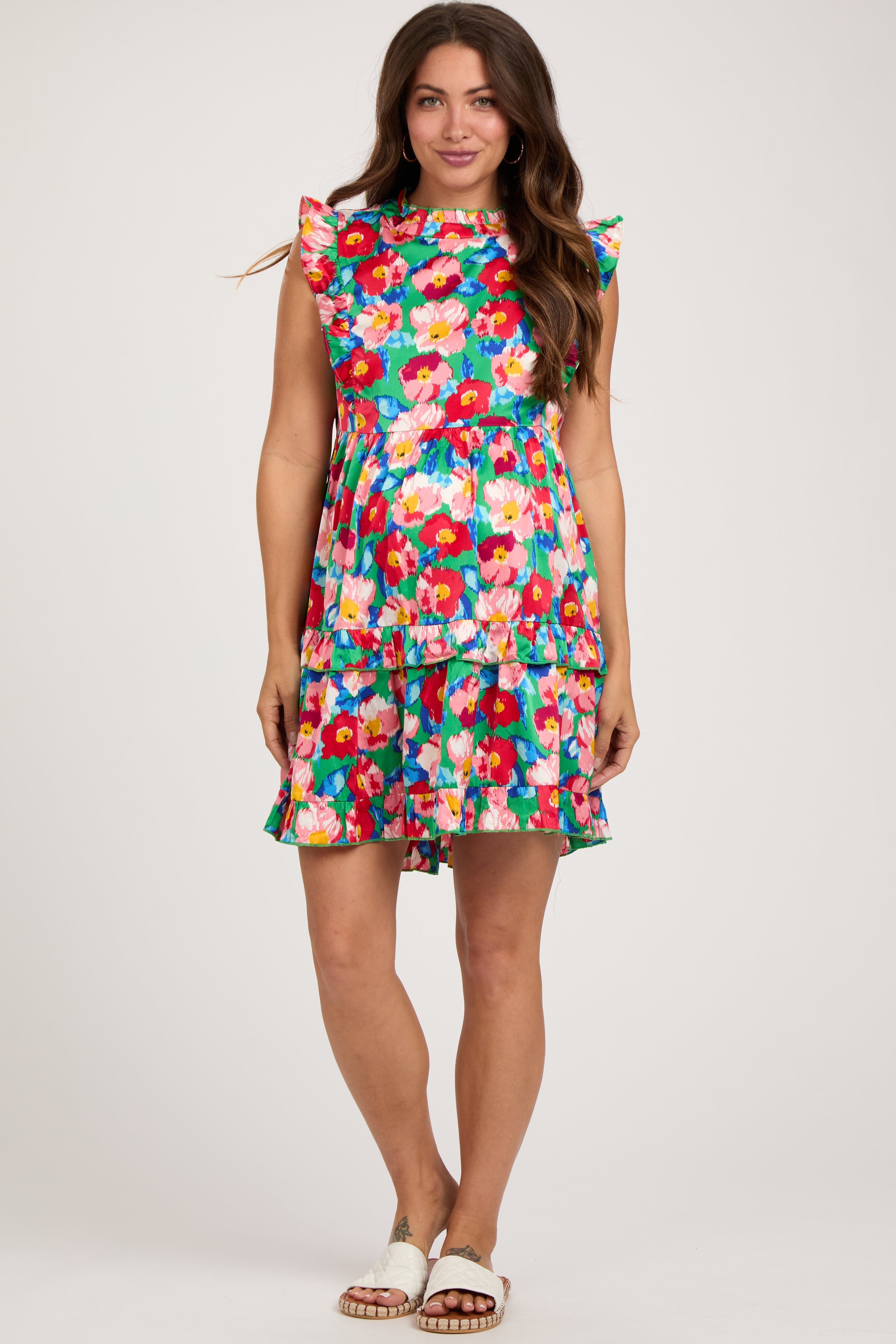 Green Floral Mock Neck Maternity Dress sold by Pinkblush product image thumbnail 2