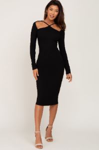 Black Ribbed Cutout Long Sleeve Dress sold by Pinkblush