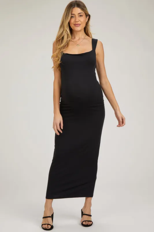 Black Cowl Neck Sleeveless Maternity Midi Dress sold by Pinkblush
