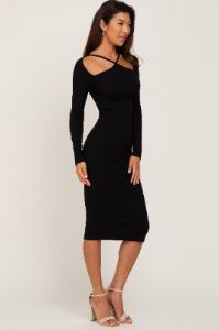 Black Ribbed Cutout Long Sleeve Dress sold by Pinkblush