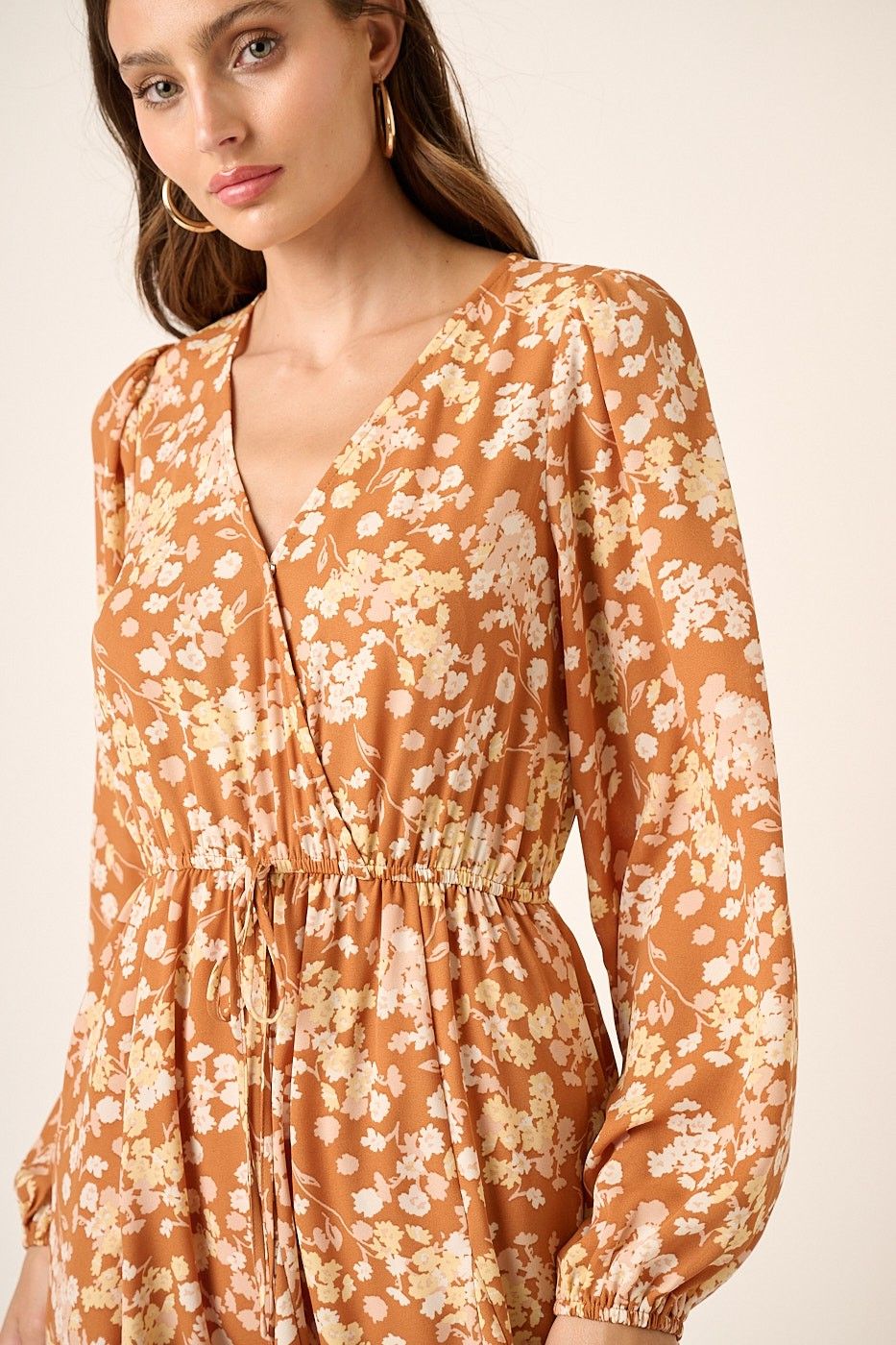 Ginger Flower Print Surplice Godet Detail Mini Dress sold by Pinkblush product image thumbnail 4