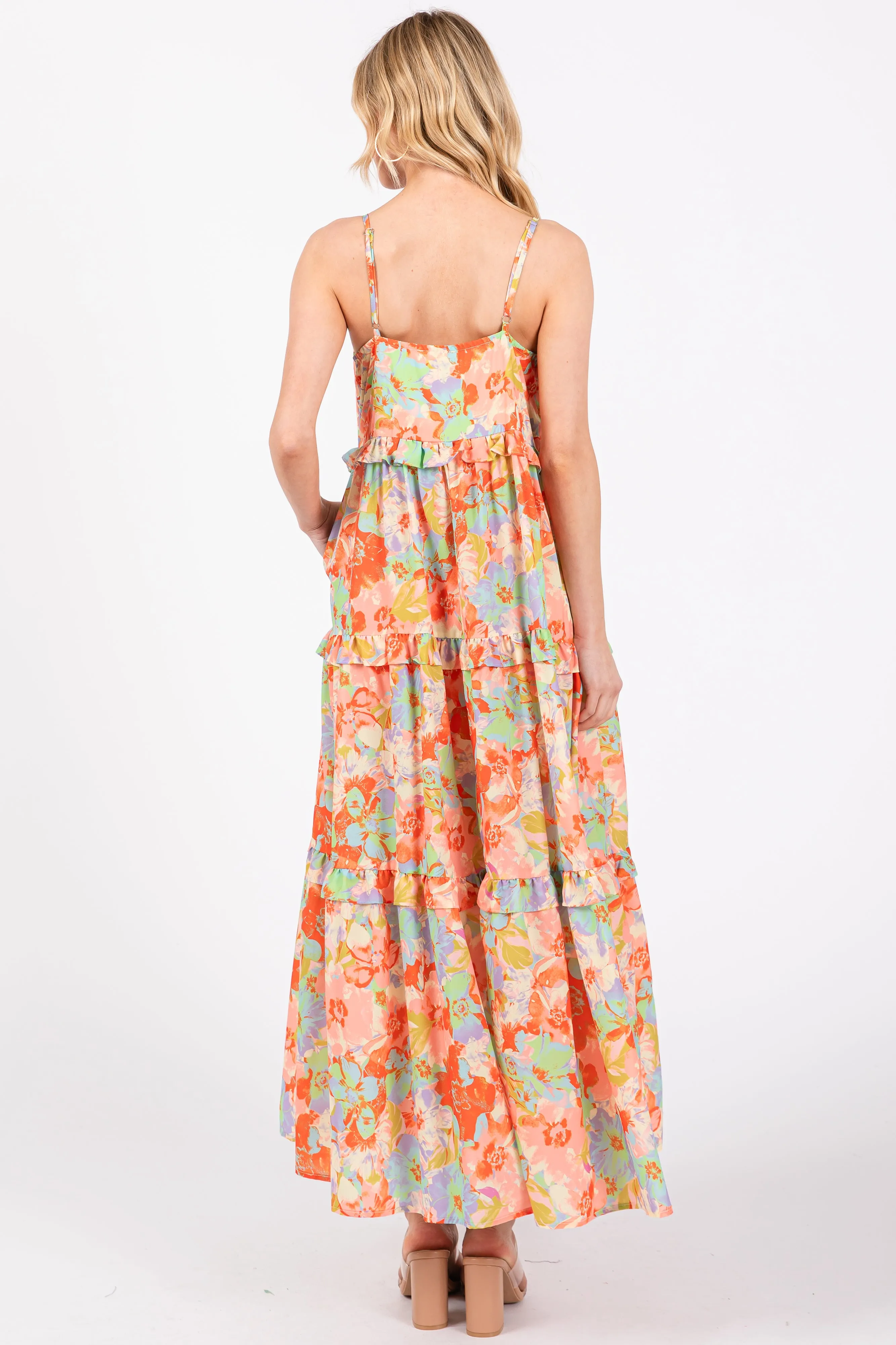 Multi-Color Floral Ruffle Tiered Sleeveless Midi Dress sold by Pinkblush product image thumbnail 3