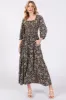 Black Floral Smocked Half Sleeve Maternity Midi Dress sold by Pinkblush