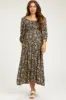 Black Floral Smocked Half Sleeve Maternity Midi Dress sold by Pinkblush