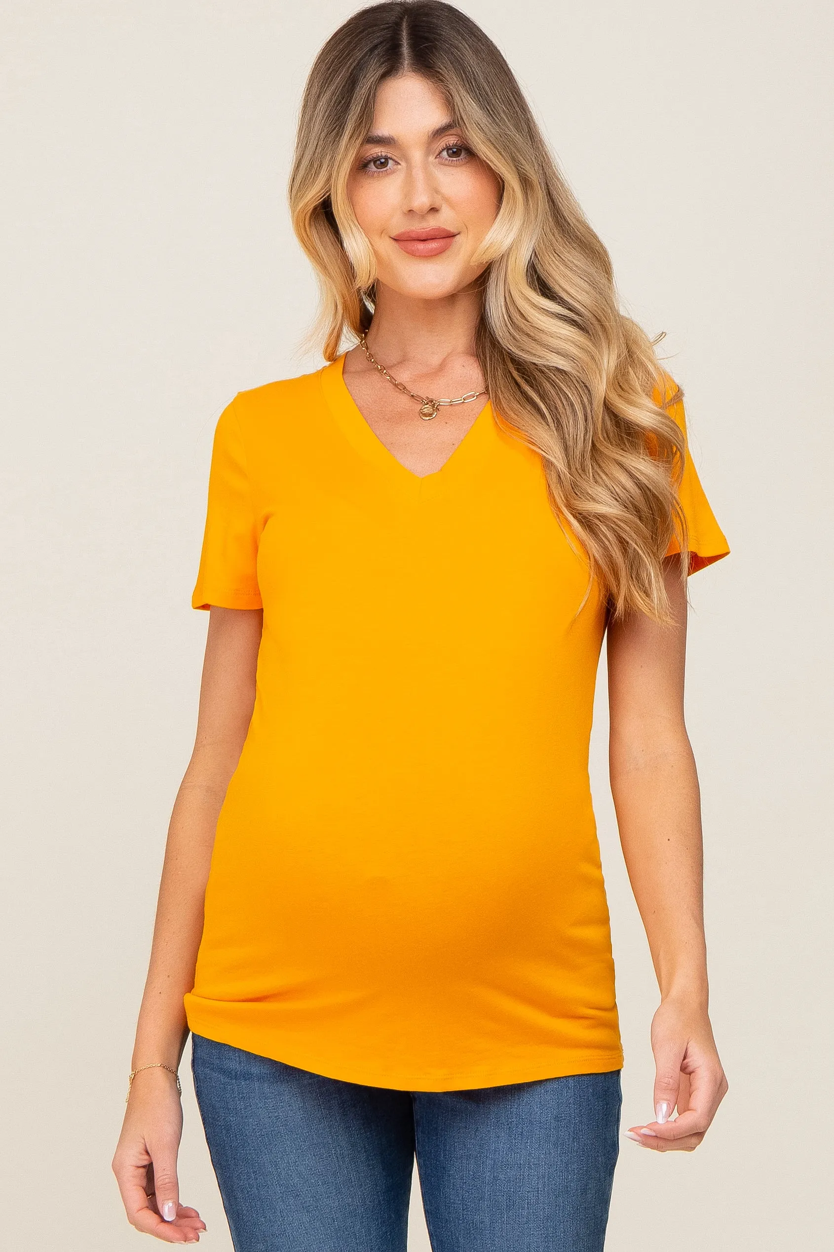 Orange Basic V-Neck Maternity Tee sold by Pinkblush