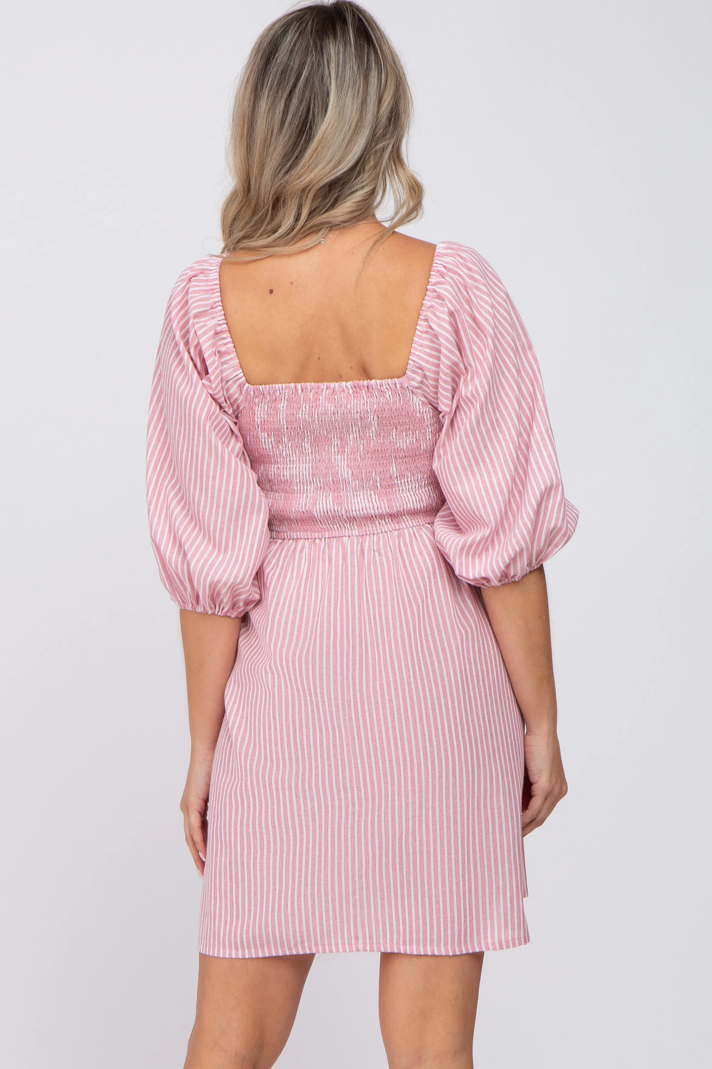 Mauve Striped Smocked Puff Sleeve Maternity Dress sold by Pinkblush product image thumbnail 3