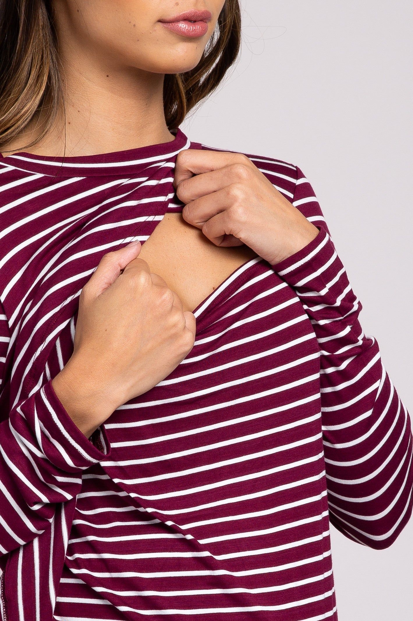 PinkBlush Burgundy Striped Layered Front Long Sleeve Maternity/Nursing Top sold by Pinkblush product image thumbnail 5