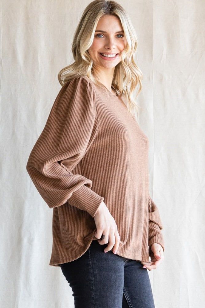 Camel Brushed Ribbed Long Sleeve Top sold by Pinkblush product image thumbnail 2