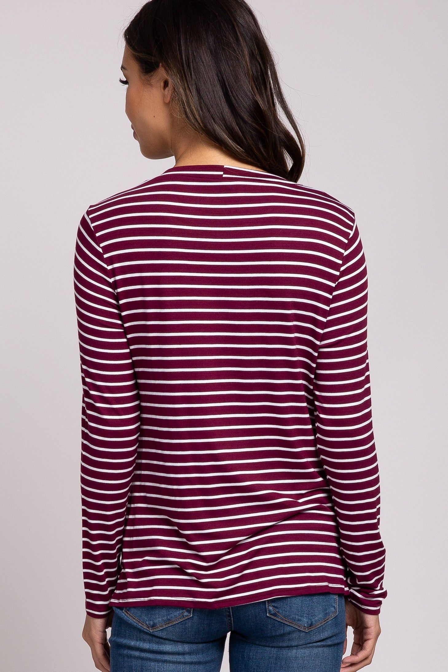PinkBlush Burgundy Striped Layered Front Long Sleeve Maternity/Nursing Top sold by Pinkblush product image thumbnail 3
