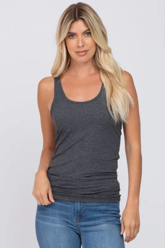 Charcoal Ribbed Racerback Tank Top sold by Pinkblush