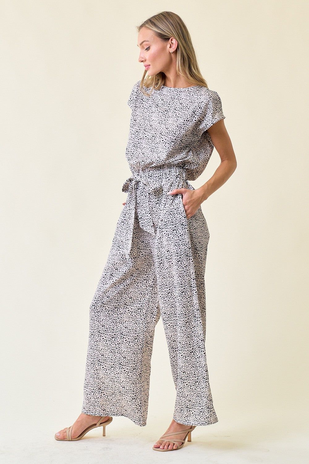 Cream Drop Shoulder Jumpsuit With Sash Belt sold by Pinkblush product image thumbnail 2