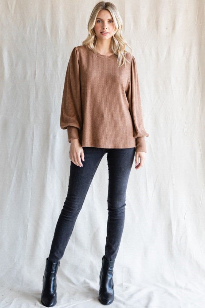 Camel Brushed Ribbed Long Sleeve Top sold by Pinkblush product image thumbnail 4