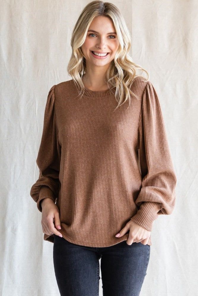 Camel Brushed Ribbed Long Sleeve Top sold by Pinkblush