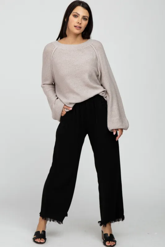 Black Linen Frayed Hem Crop Pants sold by Pinkblush