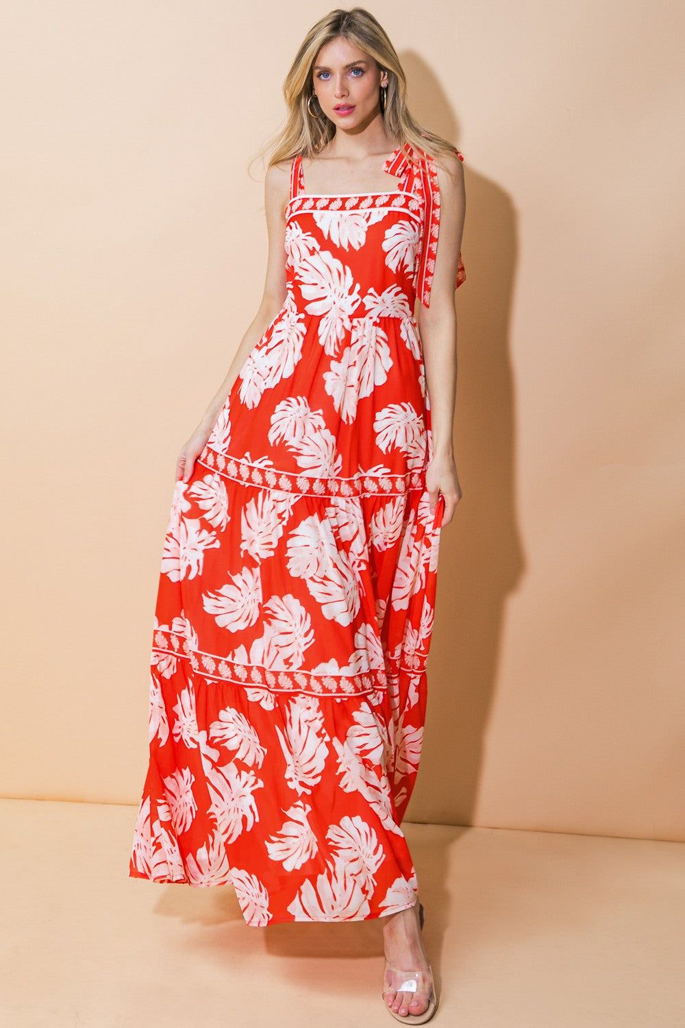 Red Leaf Floral Maxi Dress sold by Pinkblush