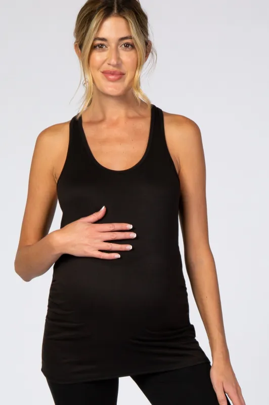 Black Ruched Racerback Maternity Tank Top sold by Pinkblush