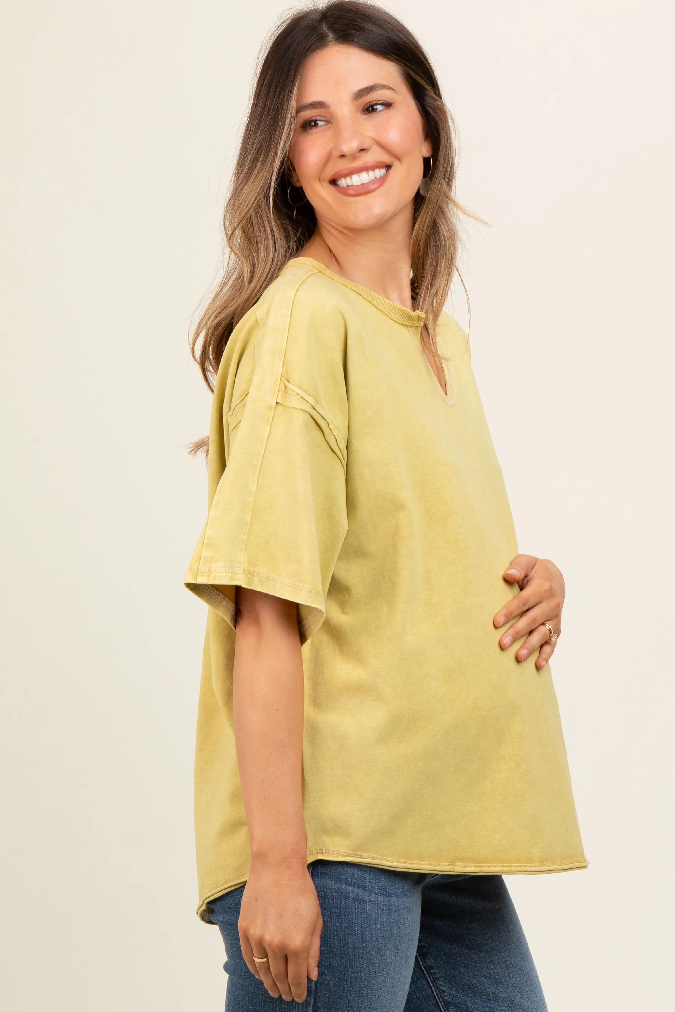Lime Washed Cotton Jersey Oversized Maternity Top sold by Pinkblush product image thumbnail 2