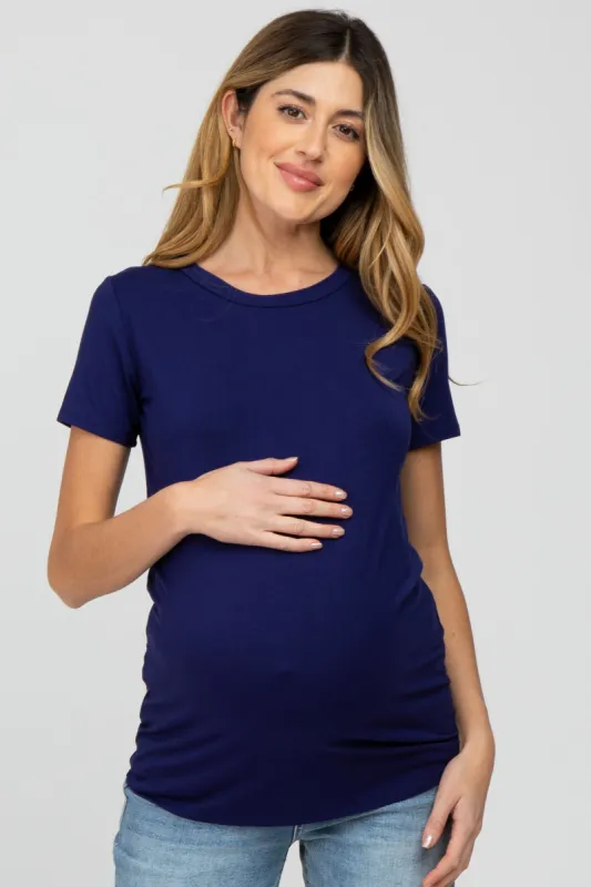 Navy Basic Short Sleeve Maternity Top sold by Pinkblush
