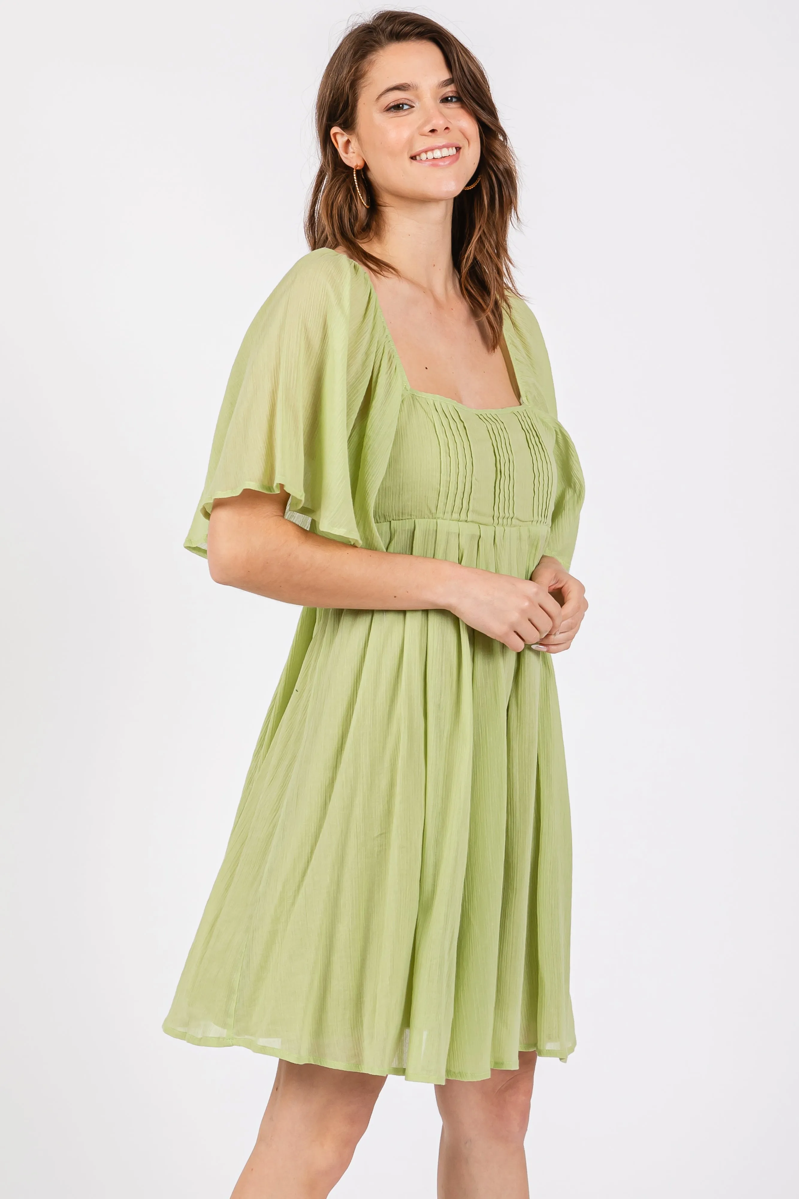 Green Square Neck Pleated Flutter Short Sleeve Maternity Dress sold by Pinkblush product image thumbnail 4