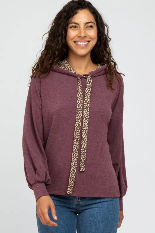 Plum Animal Print Drawstring Hooded Top sold by Pinkblush