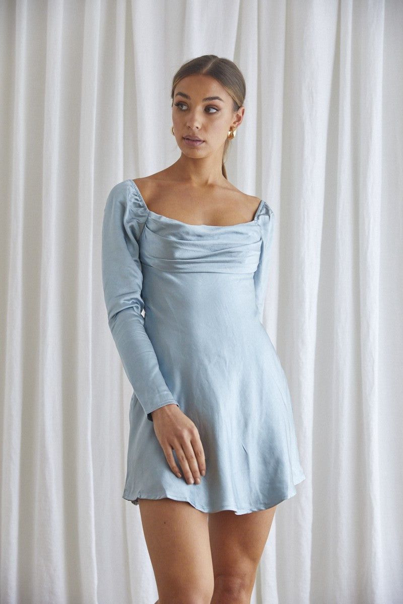 Sage Cowl Neck Long Sleeve Mini Dress sold by Pinkblush