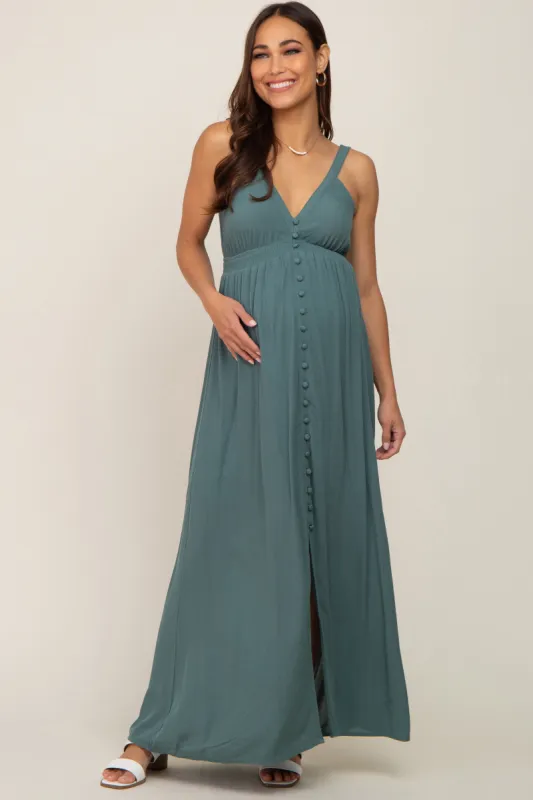 Teal Button Front Accent Maternity Maxi Dress sold by Pinkblush