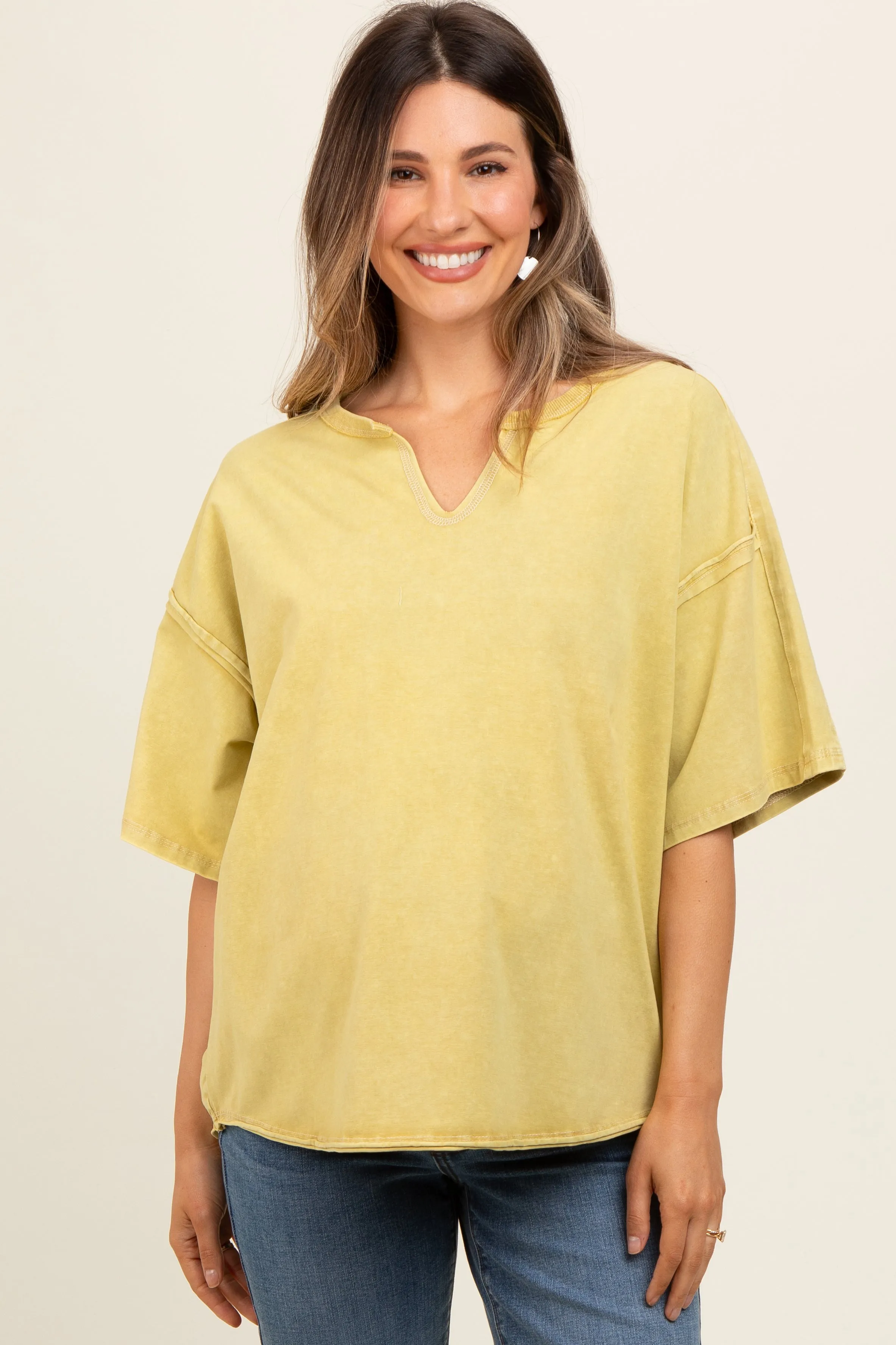 Lime Washed Cotton Jersey Oversized Maternity Top sold by Pinkblush