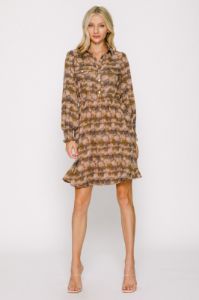 Peach Combo Printed Long Sleeve Mini Dress sold by Pinkblush