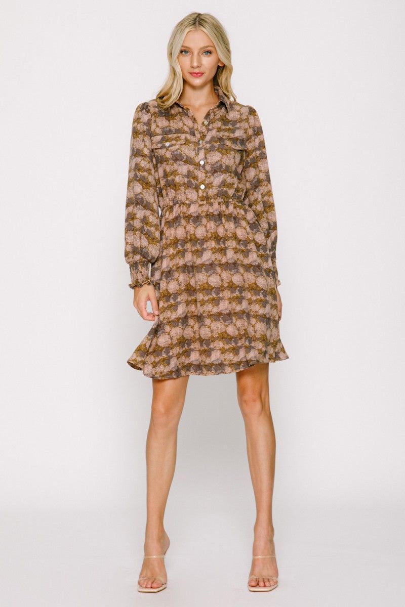 Peach Combo Printed Long Sleeve Mini Dress sold by Pinkblush