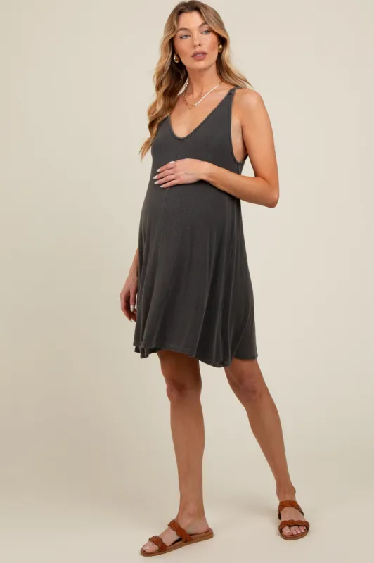 Charcoal Ribbed Sleeveless Front Seam Maternity Dress sold by Pinkblush
