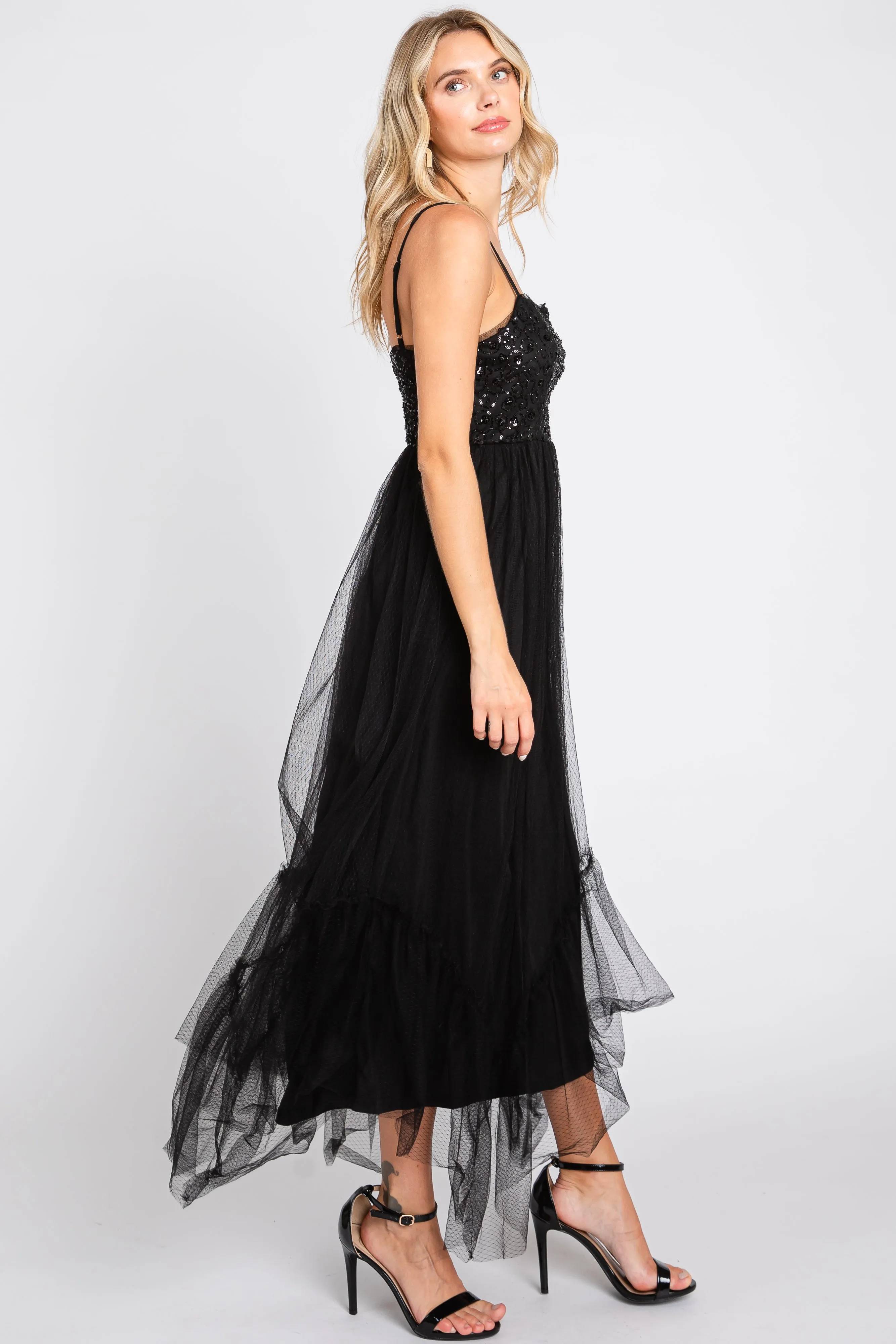 Black Sequin Top Tulle Midi Dress sold by Pinkblush product image thumbnail 2