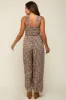 Mocha Sleeveless Floral Smocked Ruffle Maternity Jumpsuit sold by Pinkblush