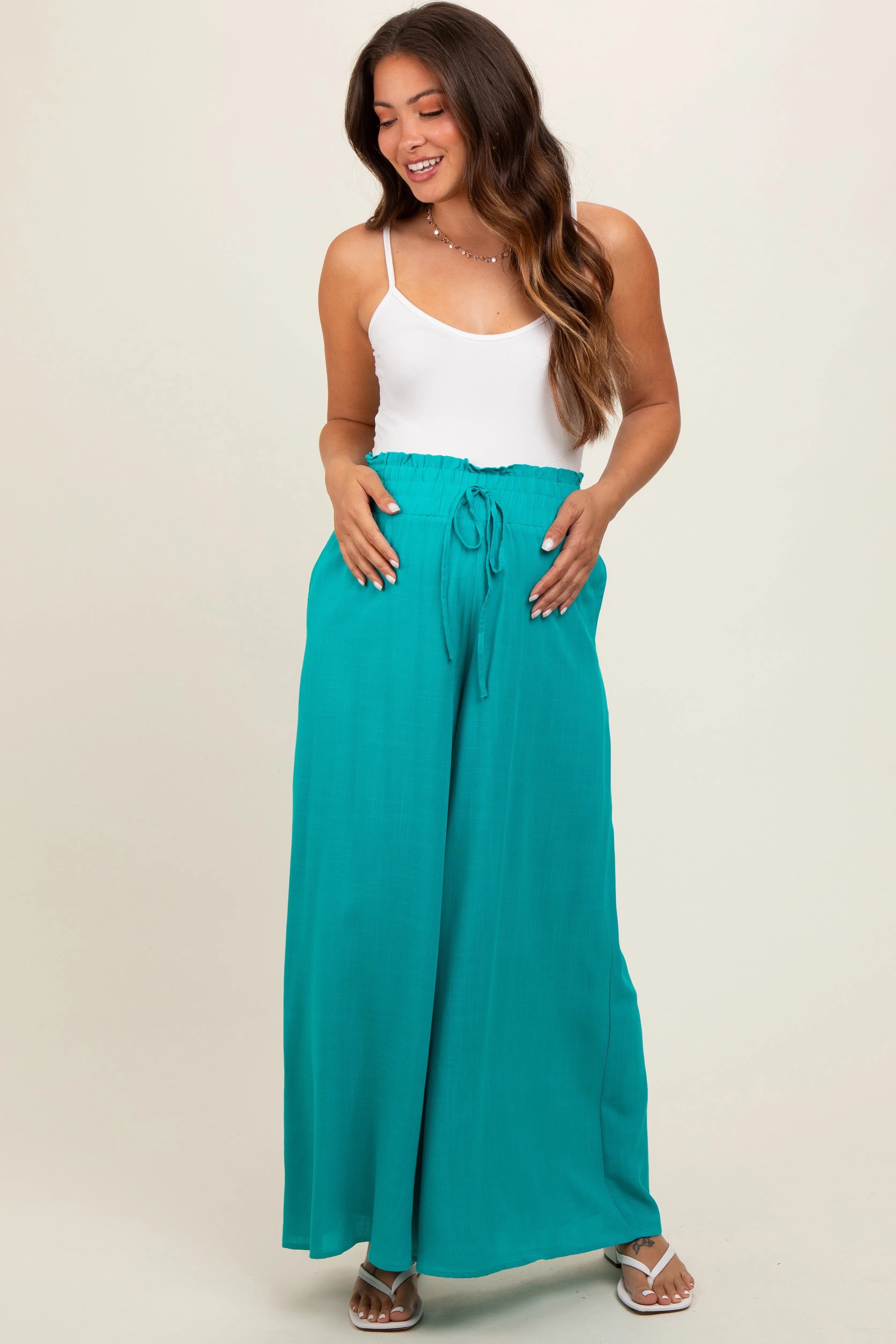 Jade Wide Leg Smocked Lightweight Maternity Pants sold by Pinkblush product image thumbnail 2