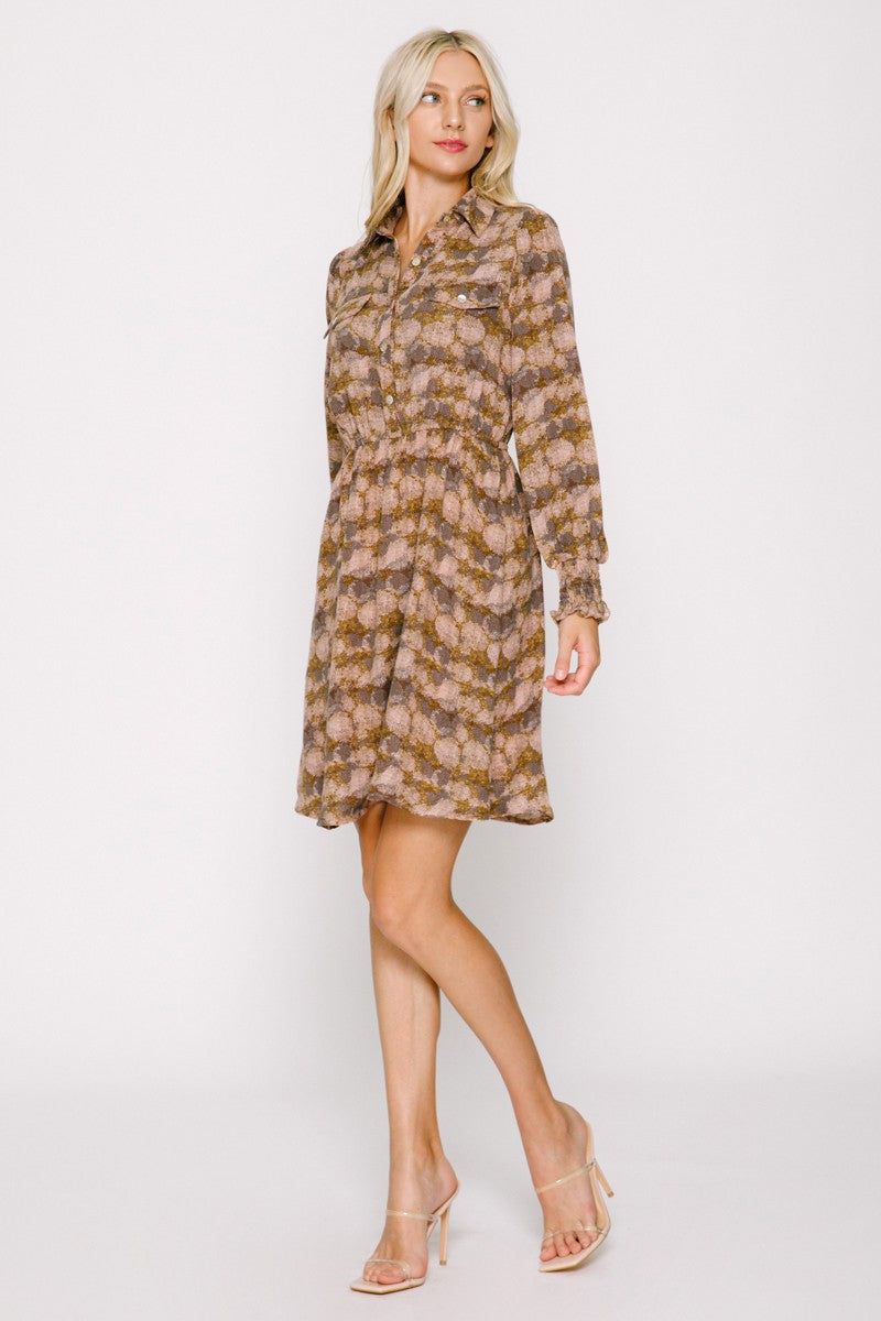 Peach Combo Printed Long Sleeve Mini Dress sold by Pinkblush product image thumbnail 2