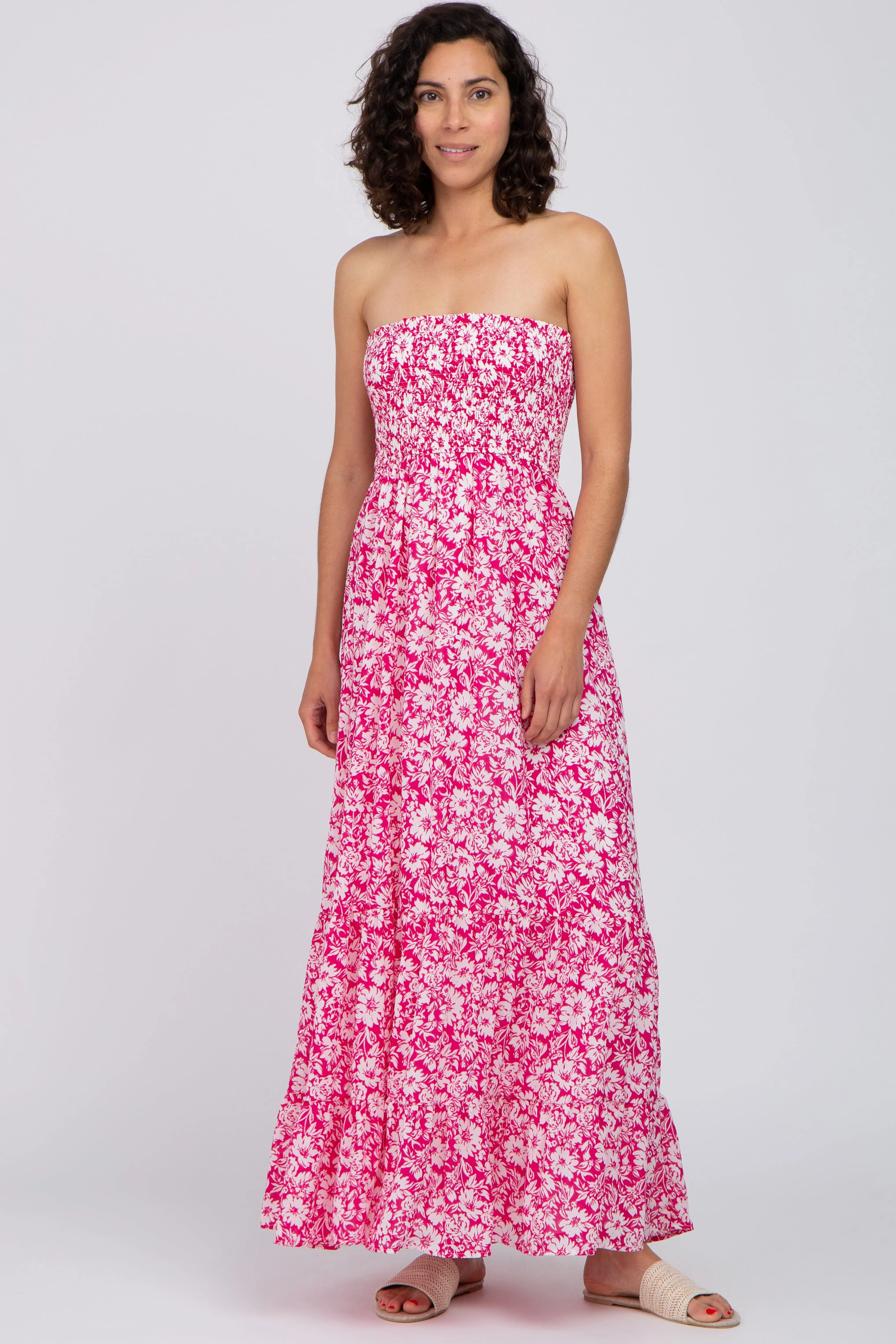 Magenta Floral Strapless Smocked Maternity Maxi Dress sold by Pinkblush product image thumbnail 4