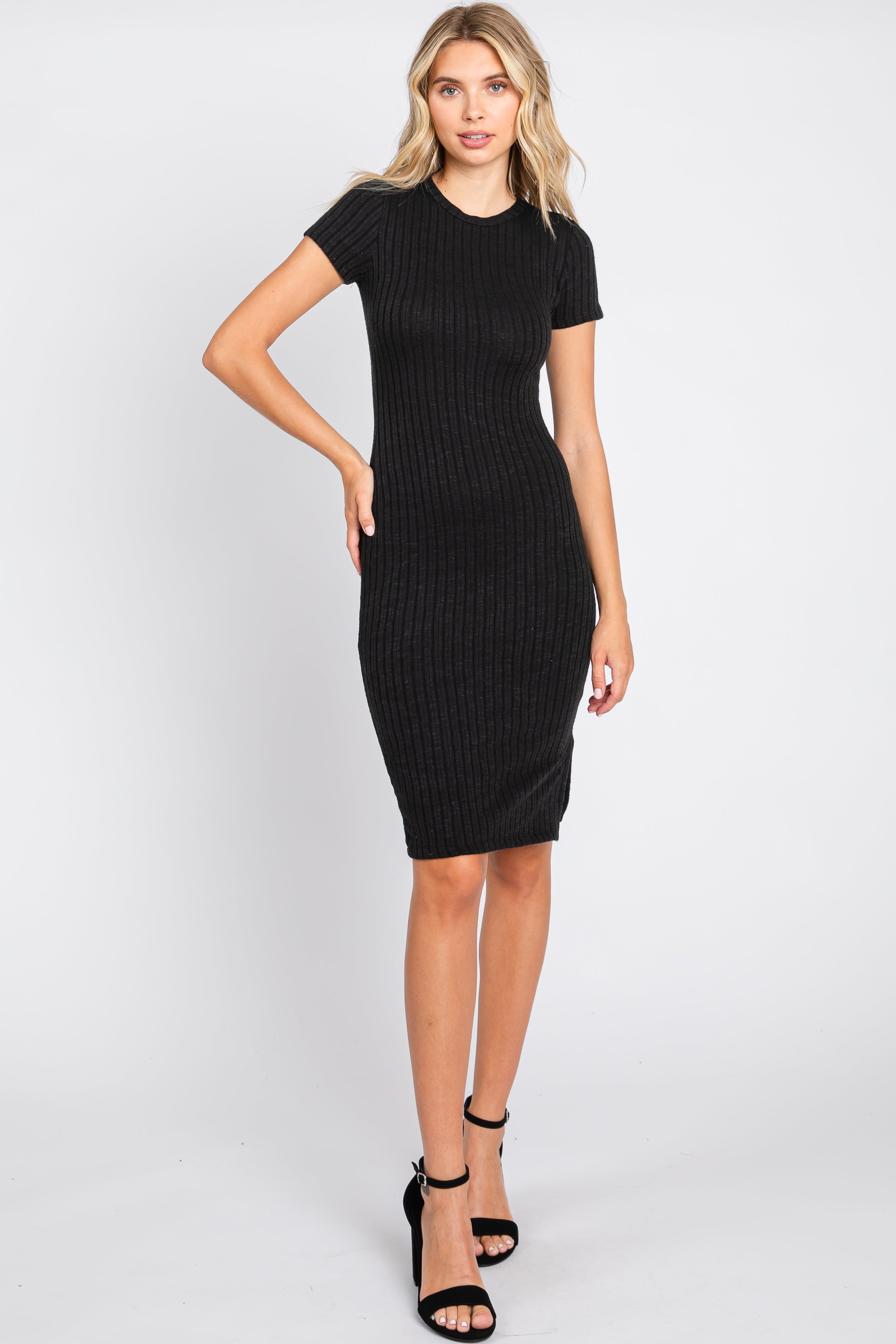 Black Ribbed Fitted Maternity Dress sold by Pinkblush product image thumbnail 5