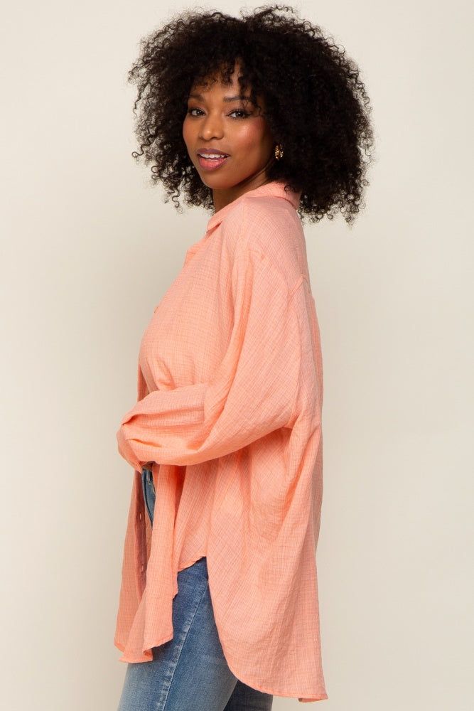 Peach Lightweight Sheer Button Down Blouse sold by Pinkblush product image thumbnail 2