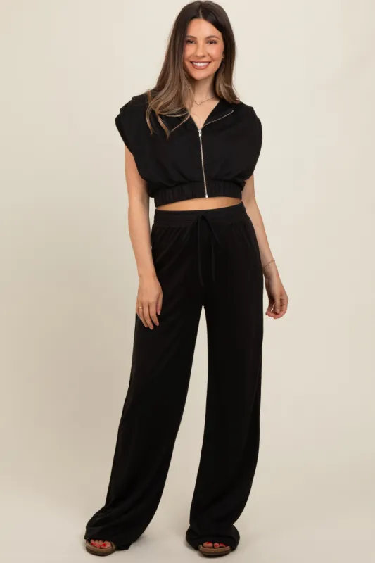 Black Cropped Hoodie Pants Maternity Set sold by Pinkblush
