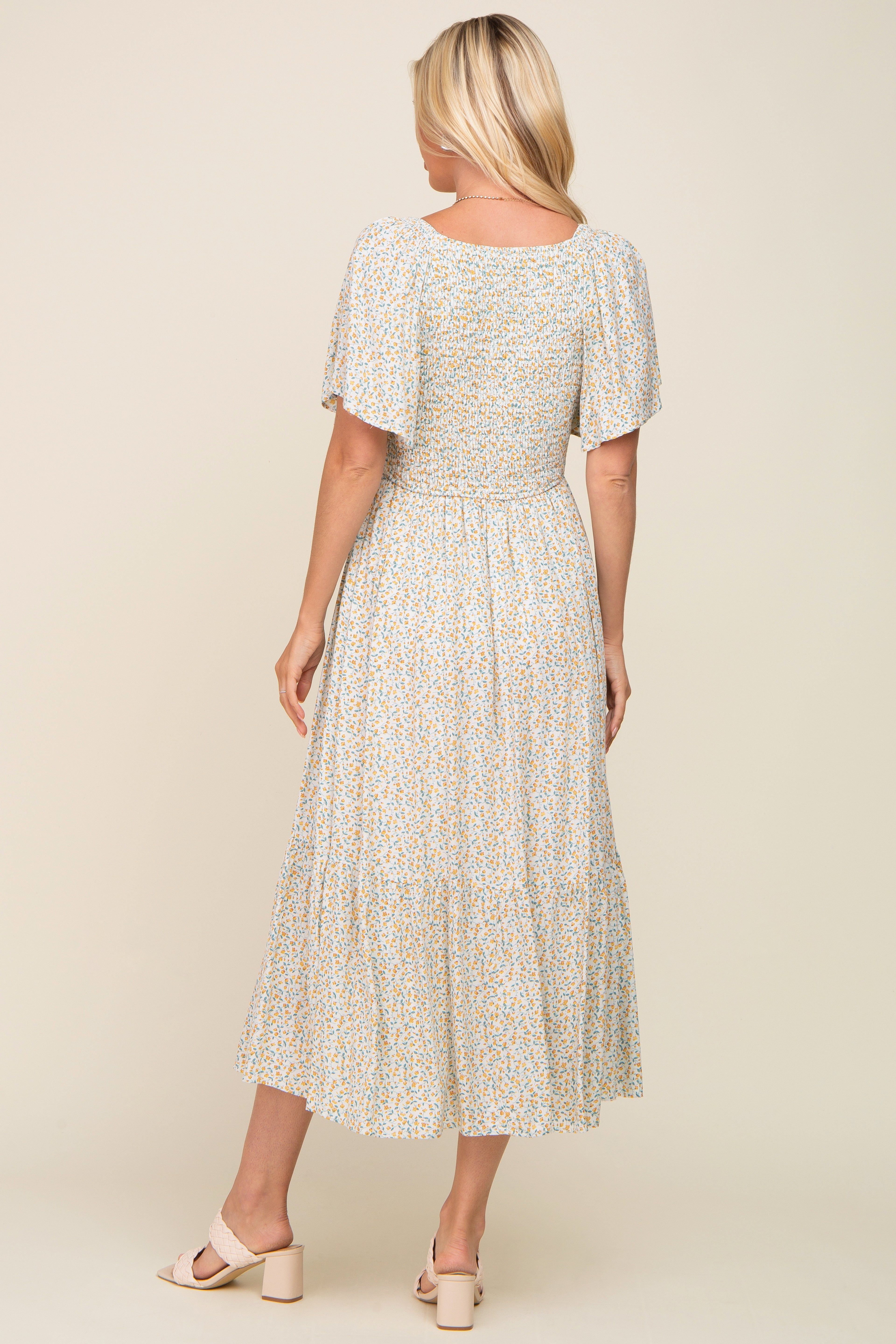 Ivory Floral Smocked Midi Dress sold by Pinkblush product image thumbnail 3