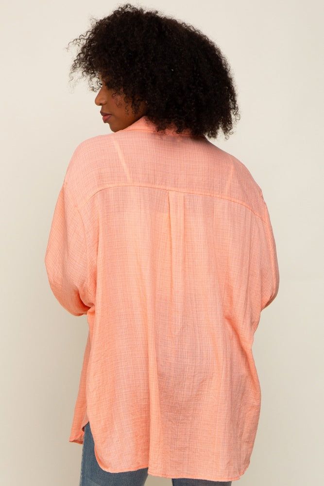 Peach Lightweight Sheer Button Down Blouse sold by Pinkblush product image thumbnail 3
