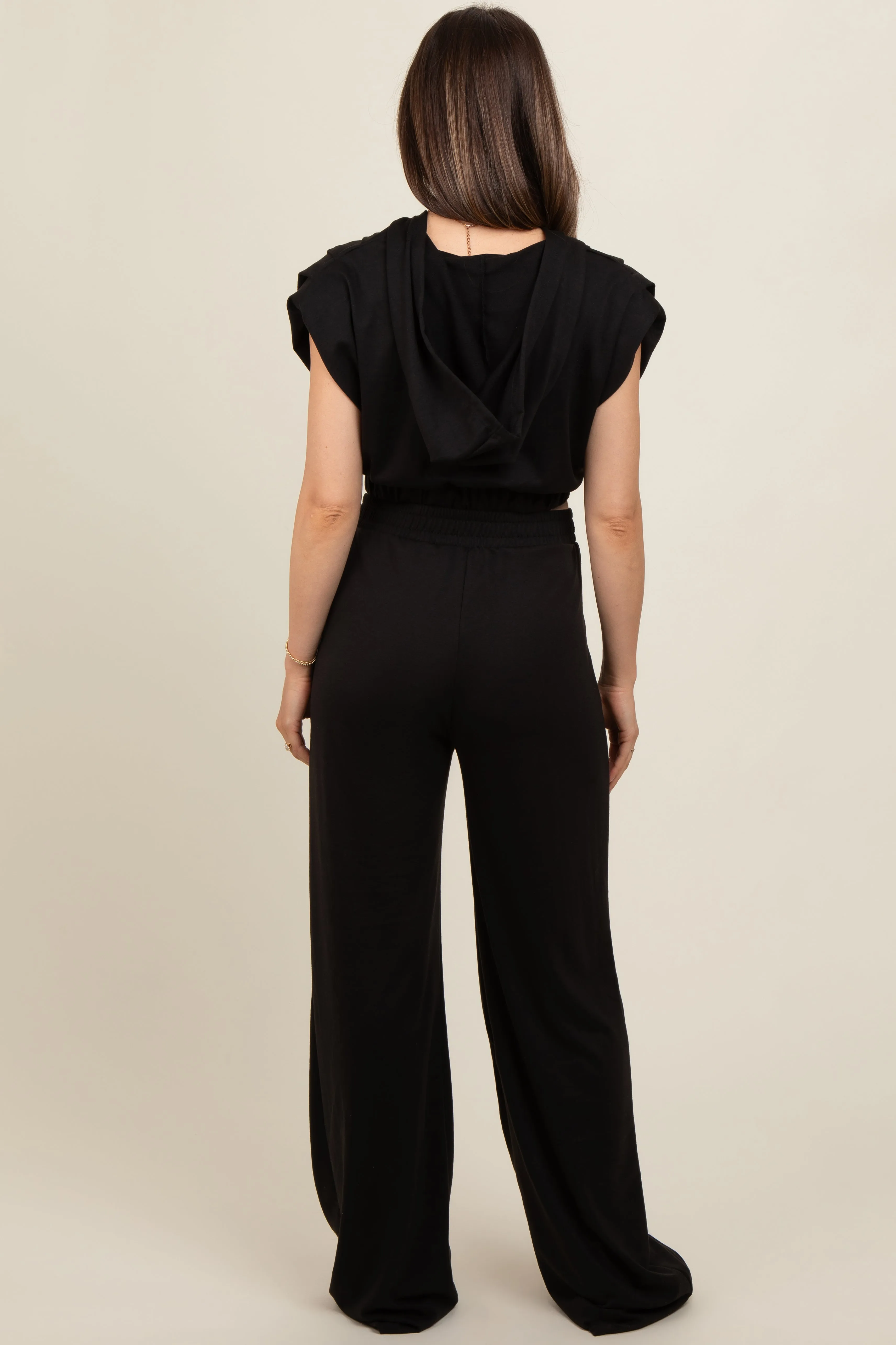 Black Cropped Hoodie Pants Maternity Set sold by Pinkblush product image thumbnail 2